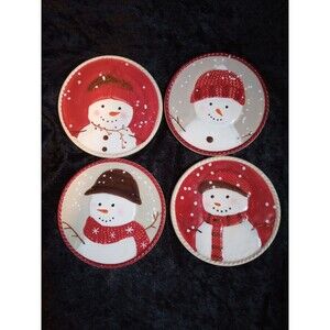 Snowman Coasters Ceramic Cork Back 4 Different Winter Holiday Christmas
